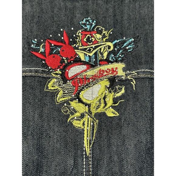 Playboy Y2K Denim Vest Deadstock Embroidered Rhinestone Size Small Jean 2007 - Picture 7 of 9